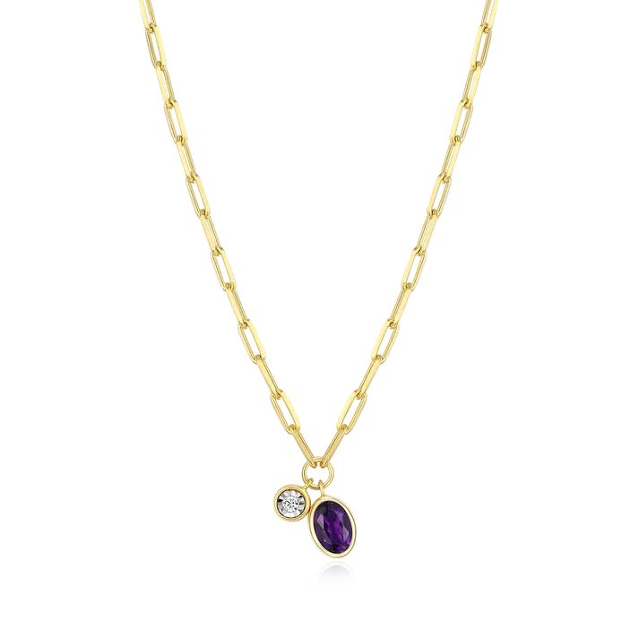 Birthstone Necklace with Genuine Amethyst and Lab-Grown Diamond