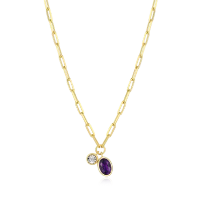 Birthstone Necklace with Genuine Amethyst and Lab-Grown Diamond