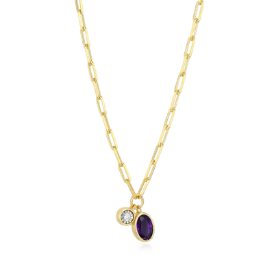 Birthstone Necklace with Genuine Amethyst and Lab-Grown Diamond