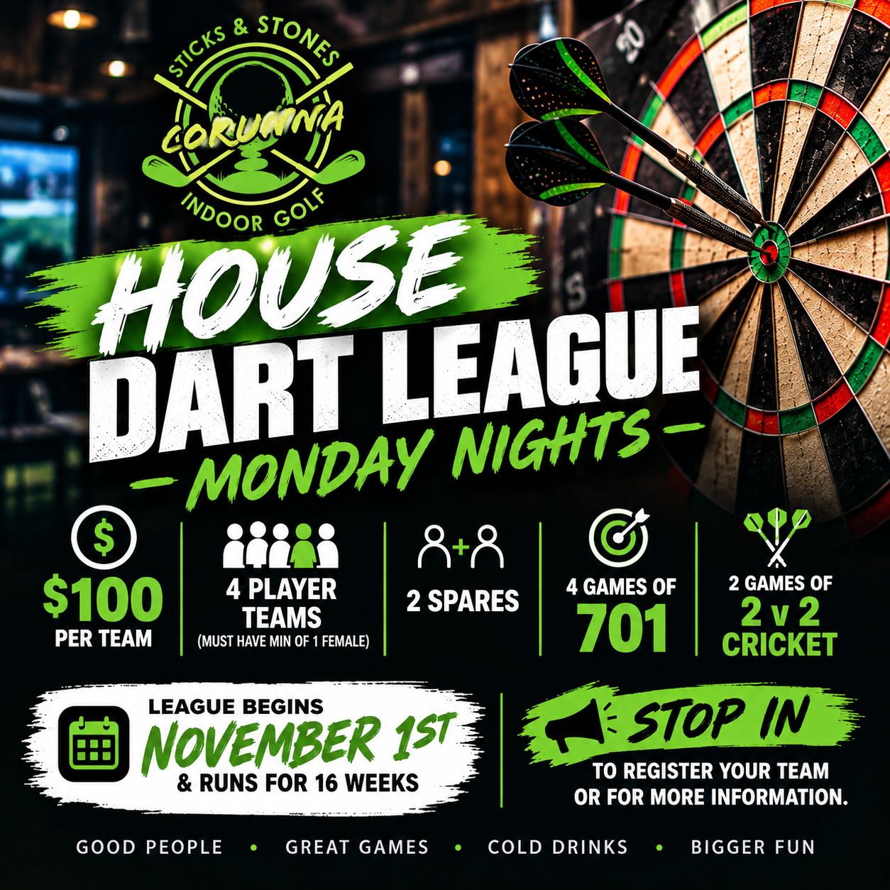 Monday Night Dart League (Team Registration) CORUNNA Monday Night Dart League (Team Registration) CORUNNA