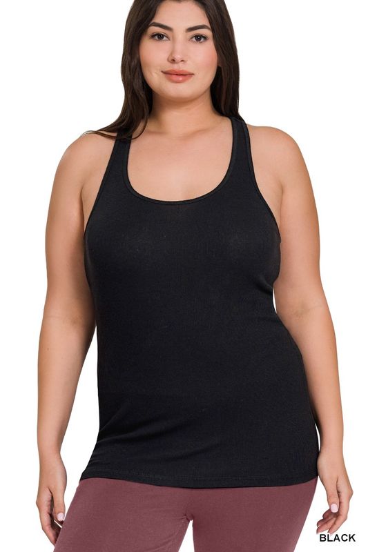 Black Plus Size Racer Back Cotton Rib Tank