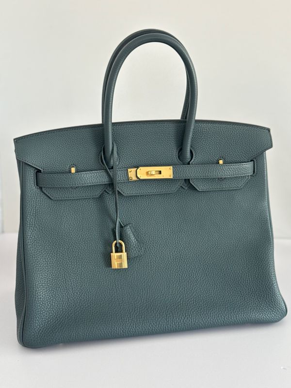 Hermes Birkin 35, Blue Tempete Togo Leather with Gold Hardware, P 2012 Stamp, Preowned in Dust Bag KJRB001