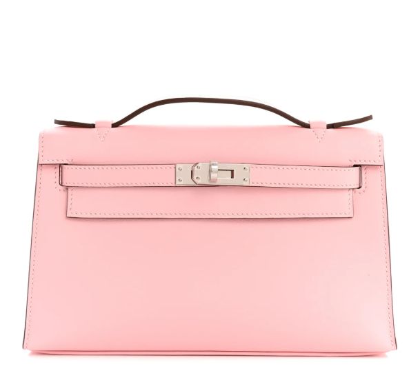 Hermes Kelly Pochette, Pink Rose Sakura Swift with Palladium Hardware, K 2025, New in Box KJRB088