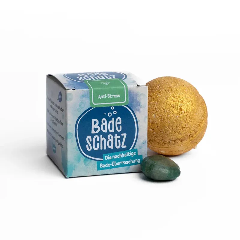 Aventurin BadeSchatz Badebombe mit Überraschung „Anti-Stress“ – Bio Badebombe mit Edelstein & plastikfreier Verpackung ?