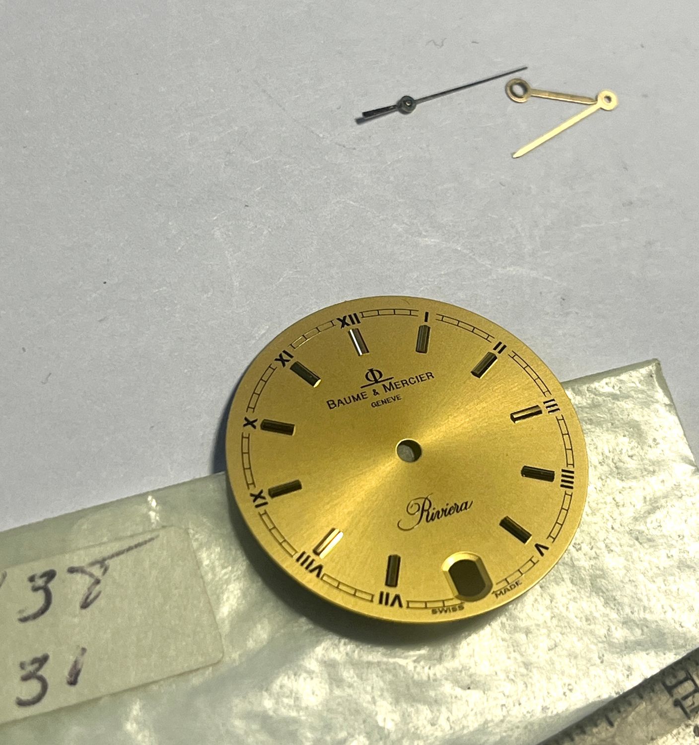 Baume & Merecier Zifferblatt Gold, Riviera Datum, 3 Zeiger, NOS 26mm