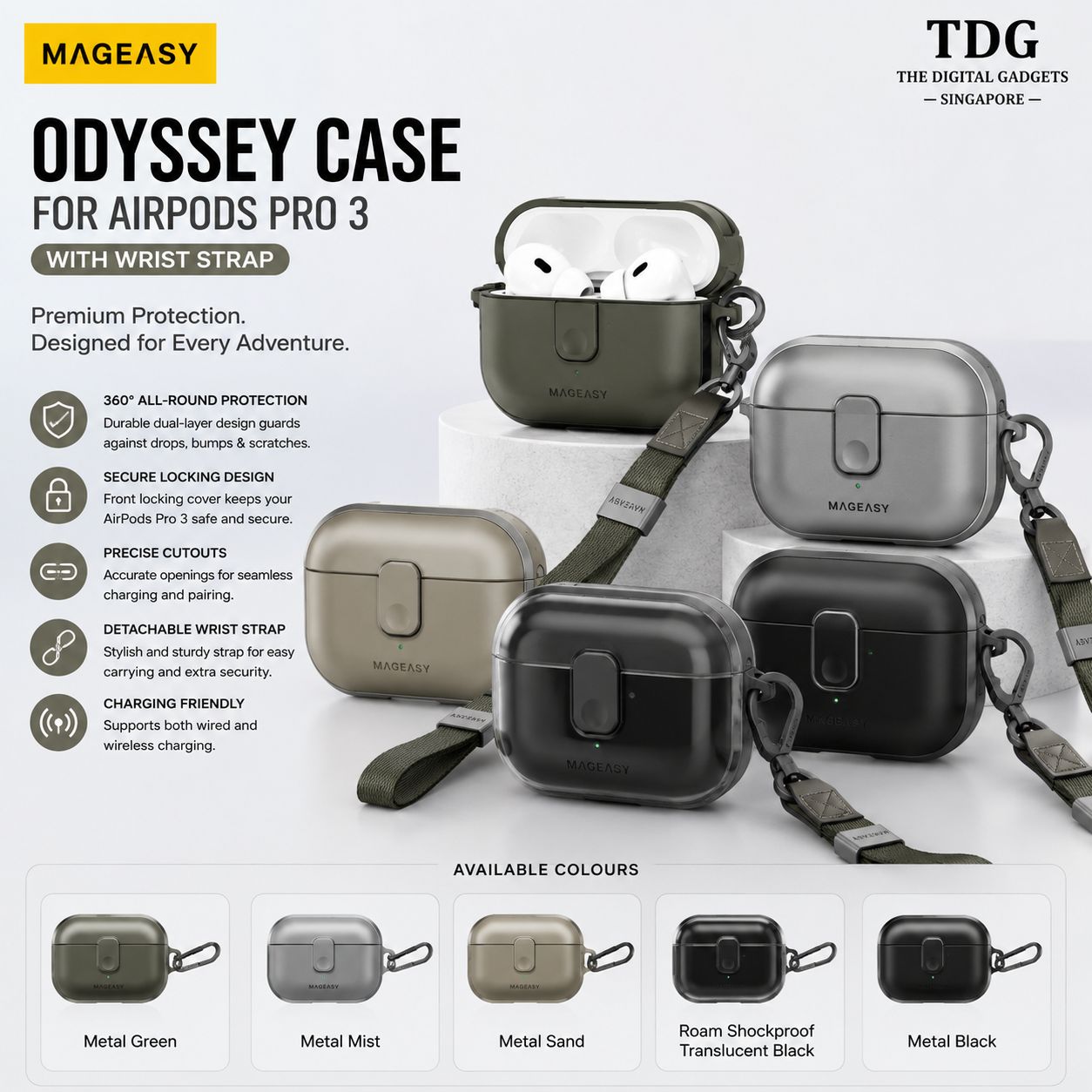 MagEasy AirPods Pro 3 Roam Shockproof Case, Translucent Black