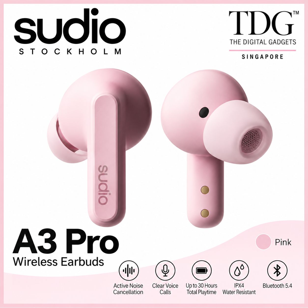 Sudio SD-A3PROPNK A3 Pro Wireless Earbuds - Pink