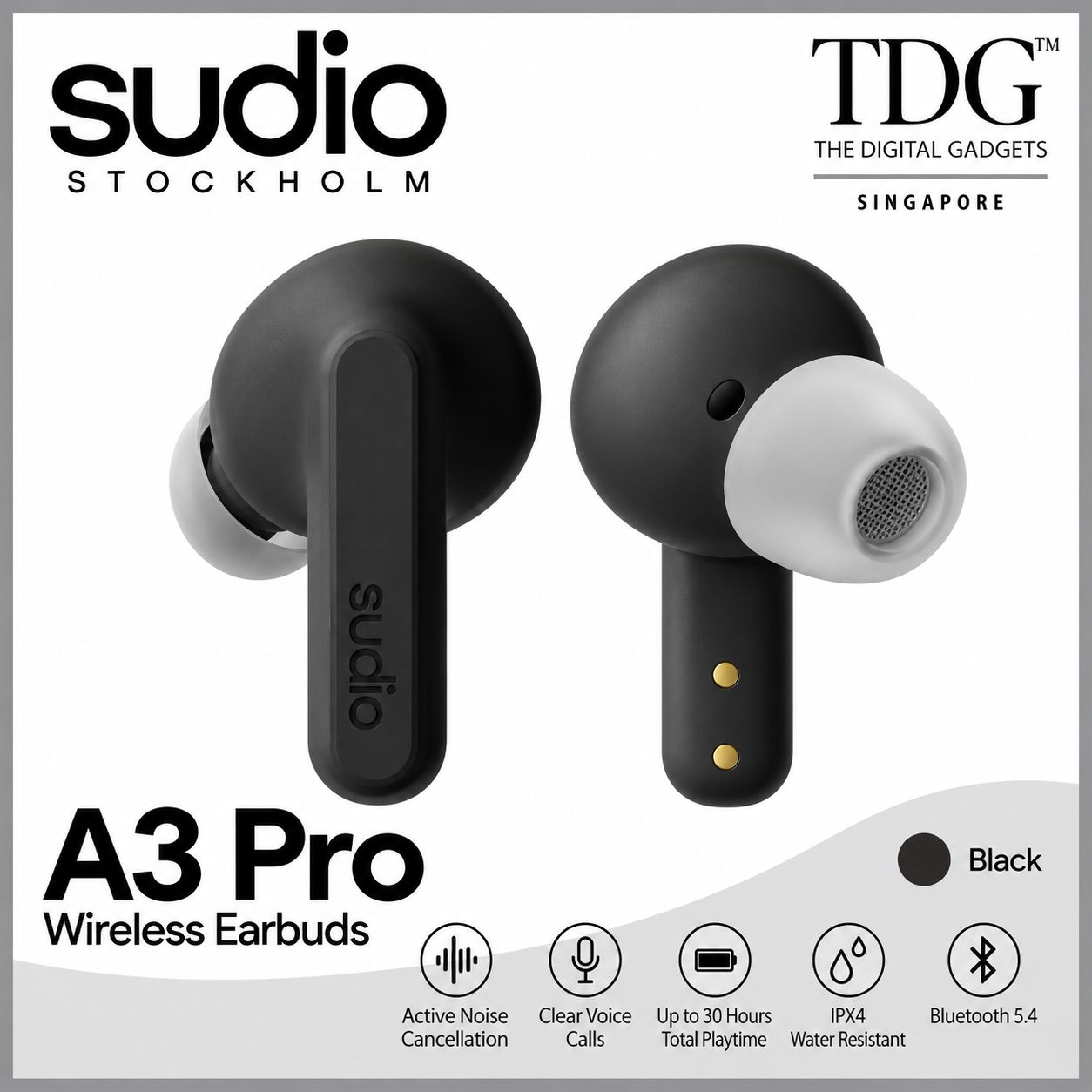 Sudio SD-A3PROBLK A3 Pro Wireless Earbuds - Black