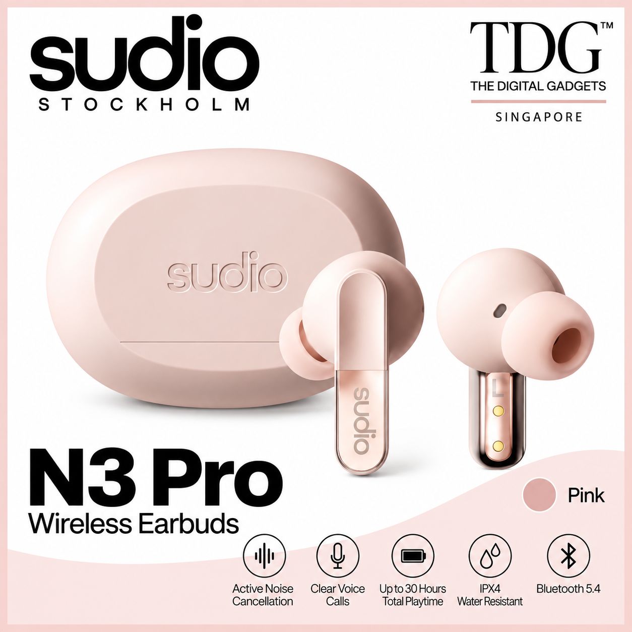 Sudio SD-N3PROPNK N3 Pro Wireless Earbuds - Pink
