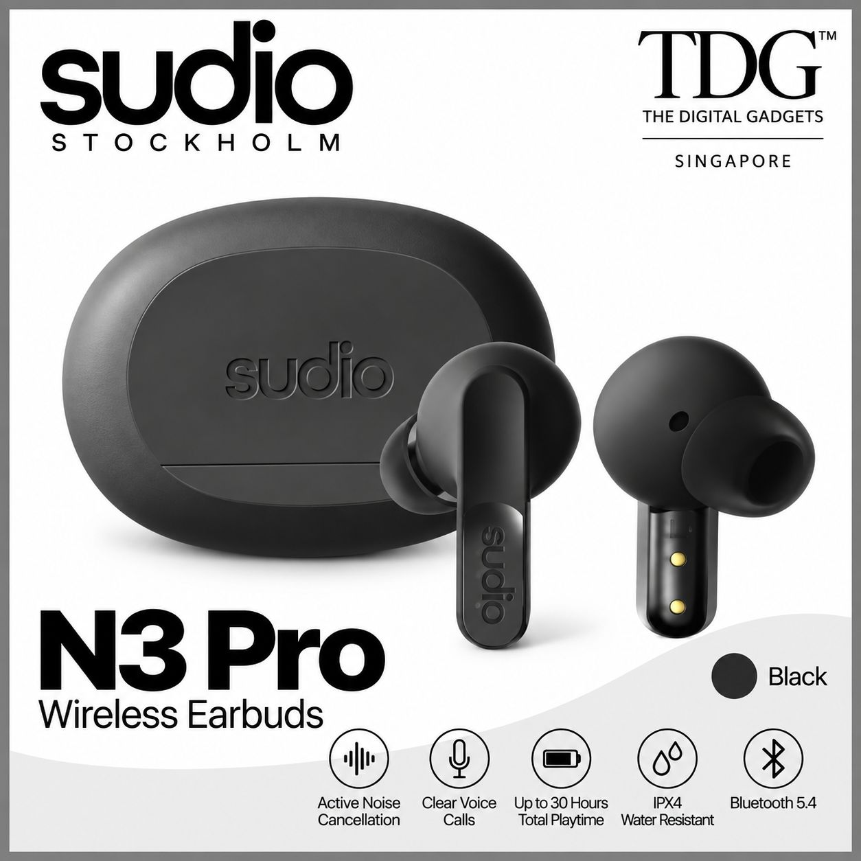 Sudio SD-N3PROBLK N3 Pro Wireless Earbuds - Black