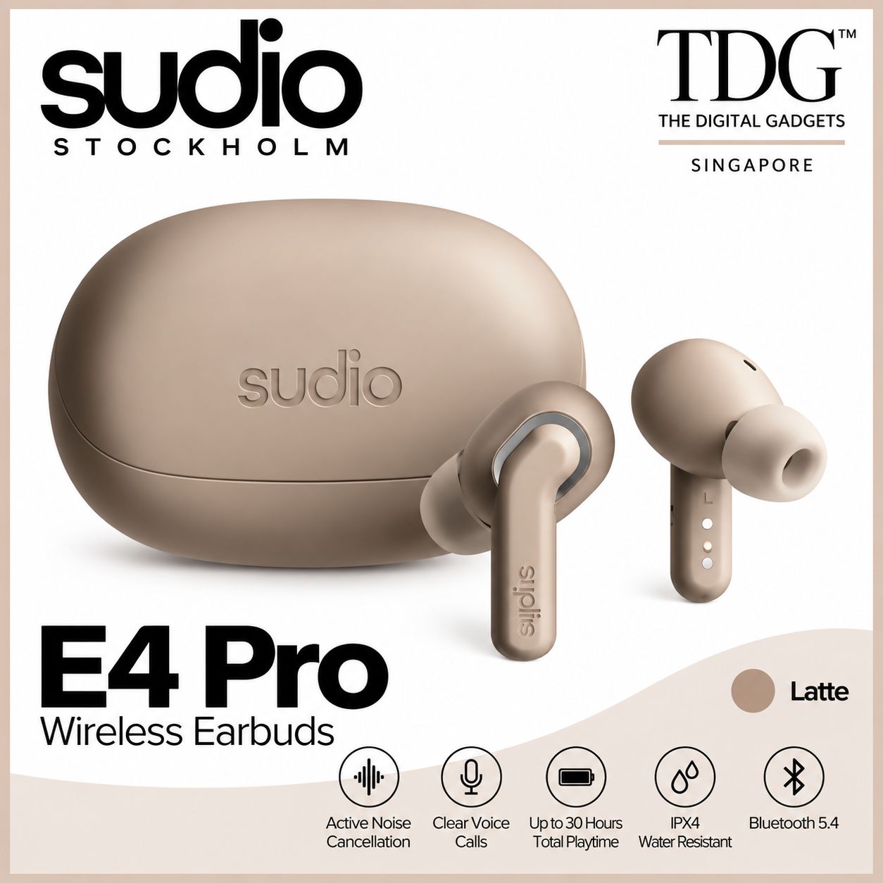 Sudio SD-E4PROLAT E4 Pro Wireless Earbuds - Latte