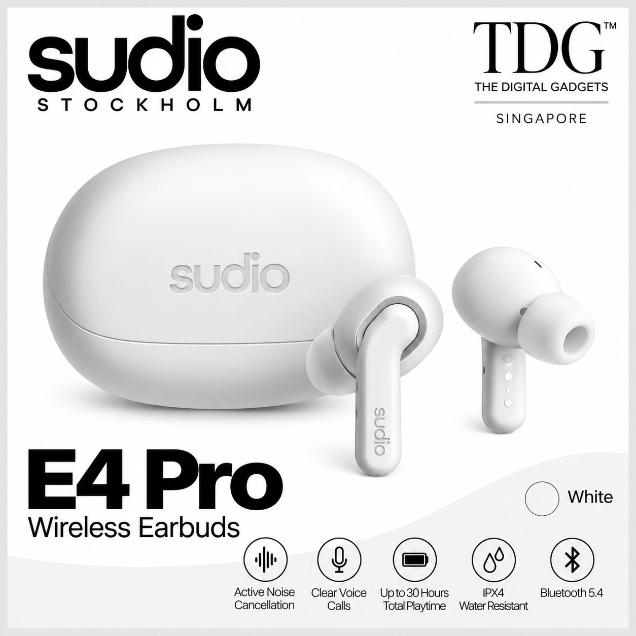 Sudio SD-E4PROWHT E4 Pro Wireless Earbuds - White