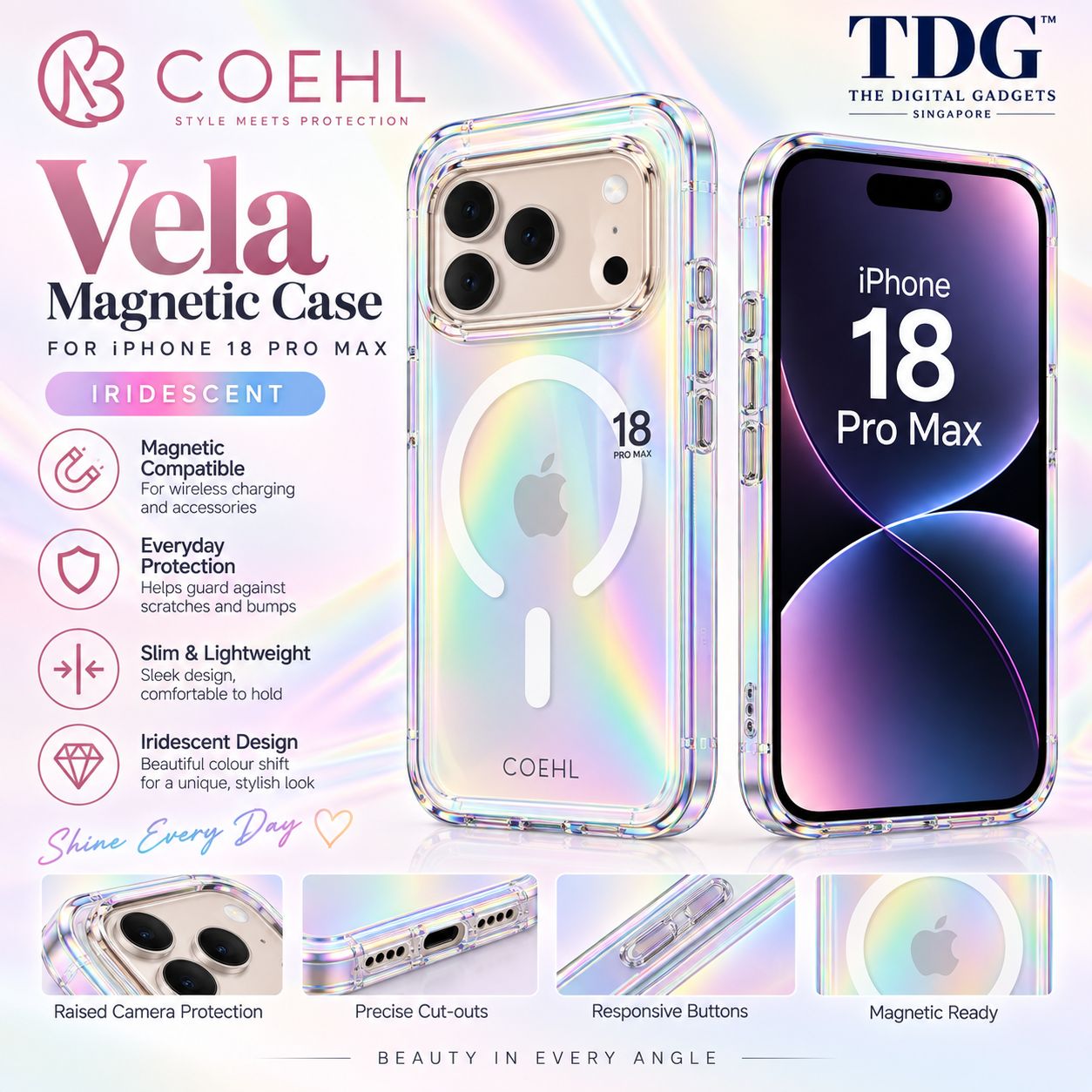 Coehl iPhone 18 Pro Max Vela Magnetic Case, Iridescent -New!