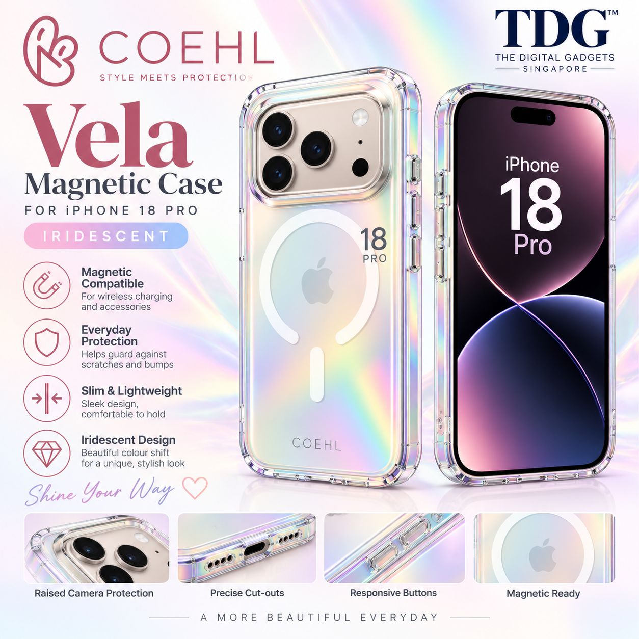 Coehl iPhone 18 Pro Vela Magnetic Case, Iridescent -New!