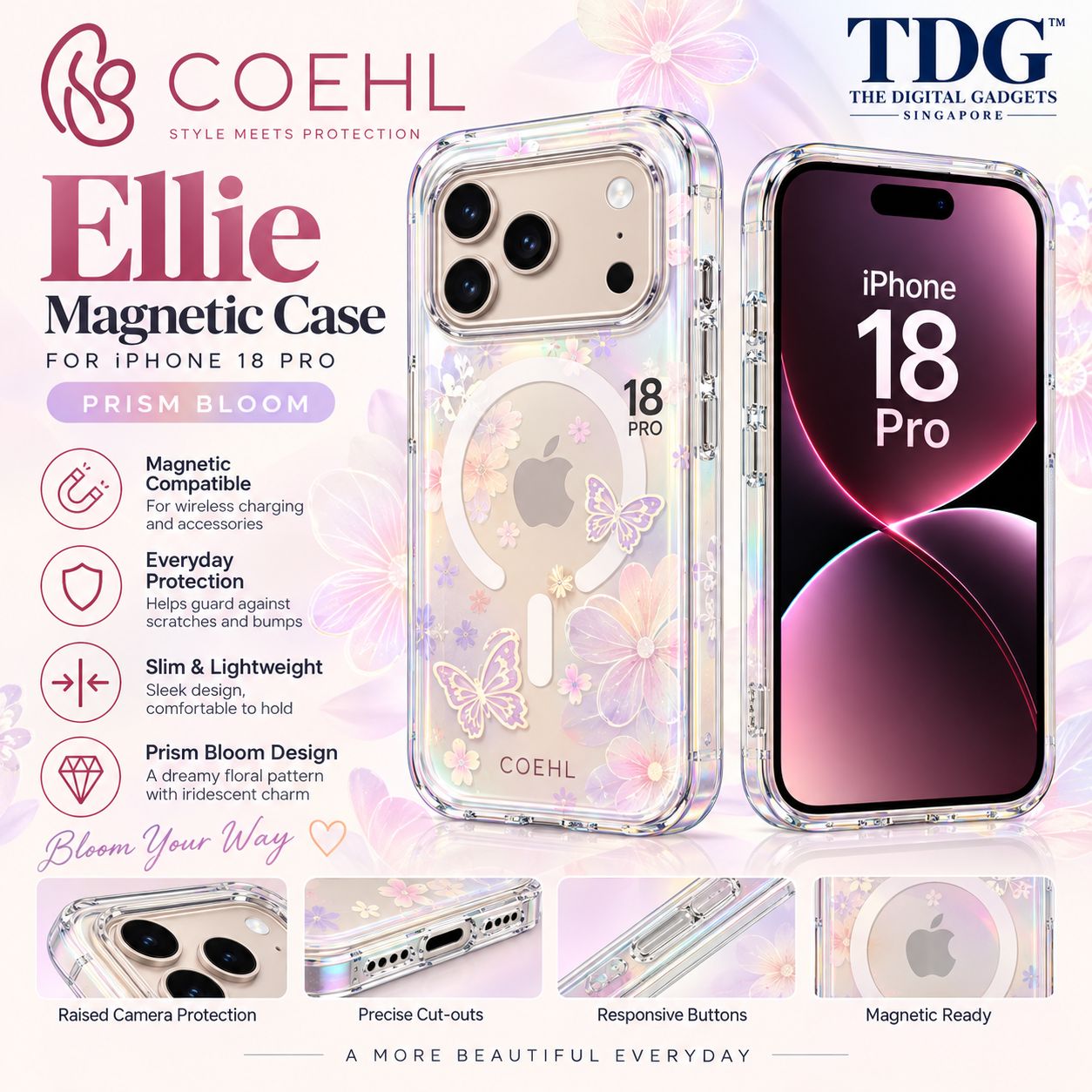Coehl iPhone 18 Pro Ellie Magnetic Case, Prism Bloom -New!