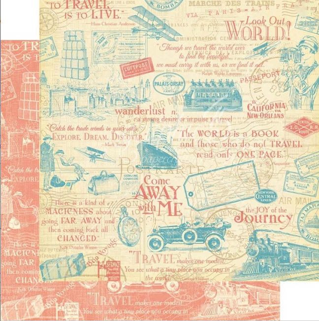 Graphic 45 - Come Away With Me- 12"x12" D/Sd Paper - Wanderlust