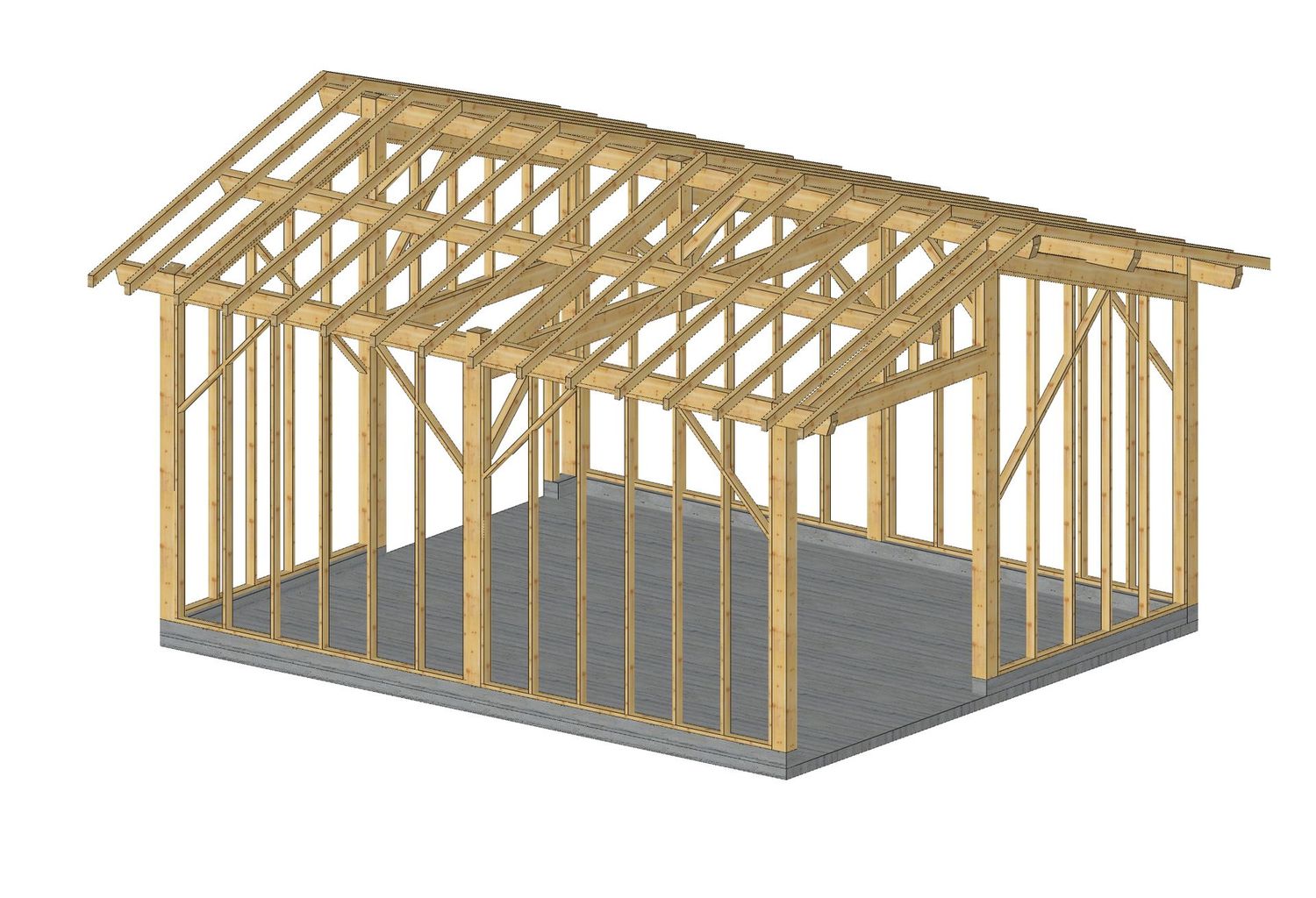 Abri deux pentes 6x7m fermé hauteur 3m