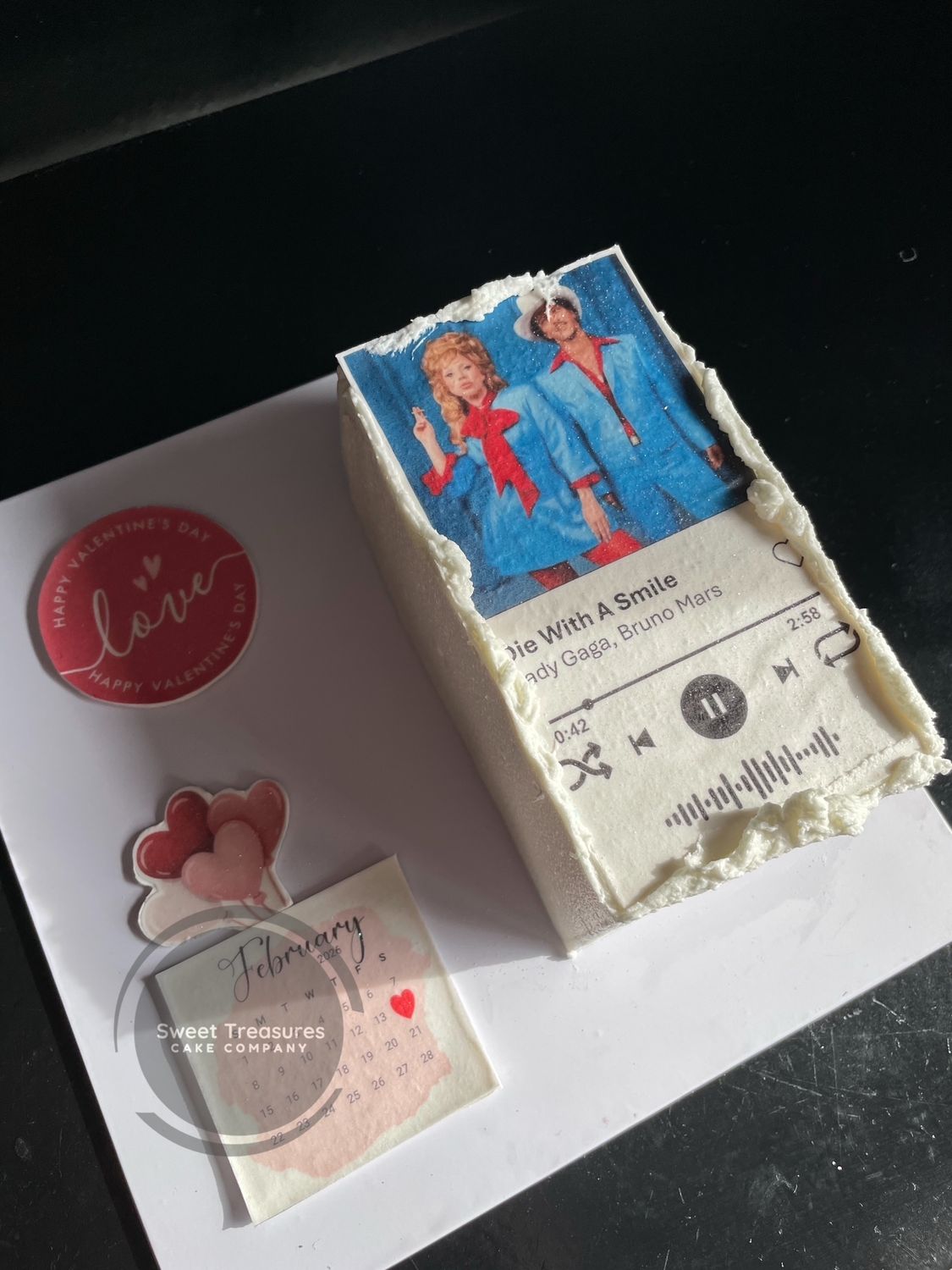 Piped Buttercream 'our song' valentines day Cake