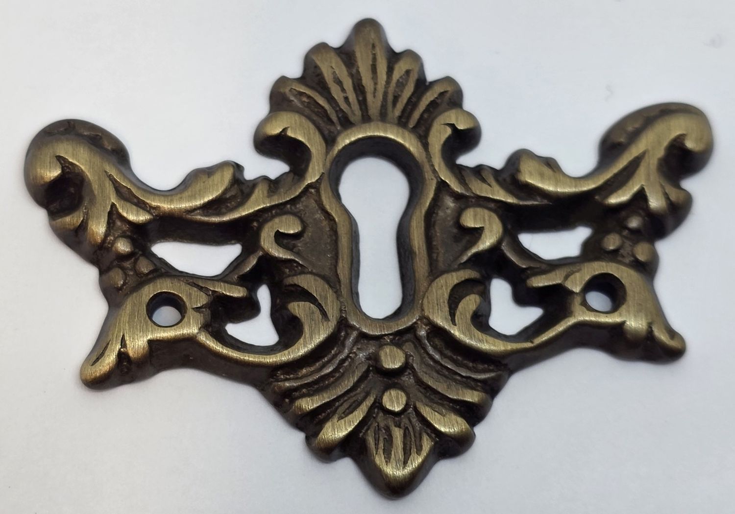 Solid Cast Brass KEYHOLE COVER Plate Polished or Antique Finish American Oak Victorian Colonial Revival Hepplewhite Sheraton vintage retro fancy mid century modern rustic, Finish: Antique Brass (dark)