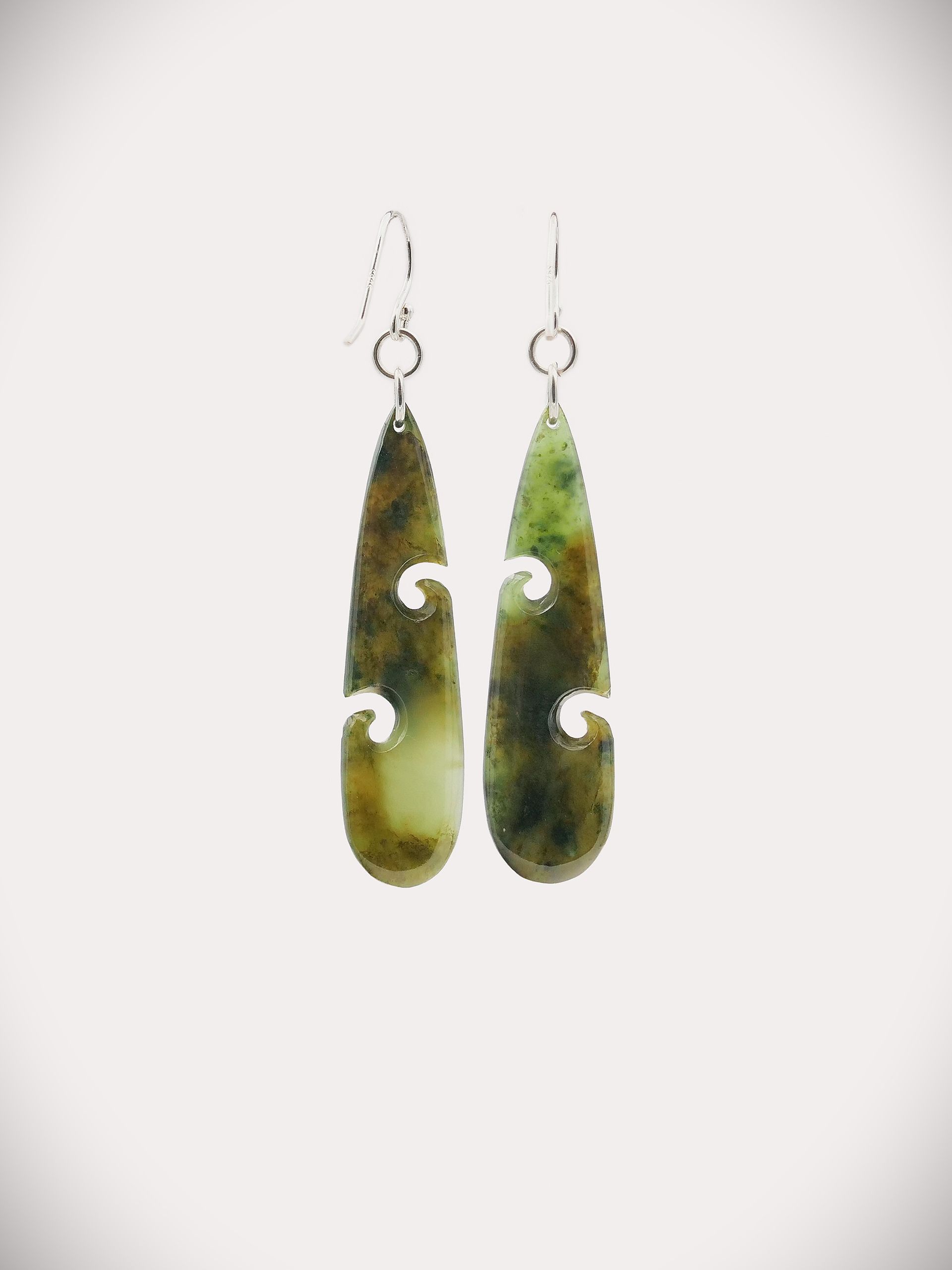 Moko Pounamu NZ Genuine Totoweka Greenstone Sterling Silver Earrings - Rarotoka