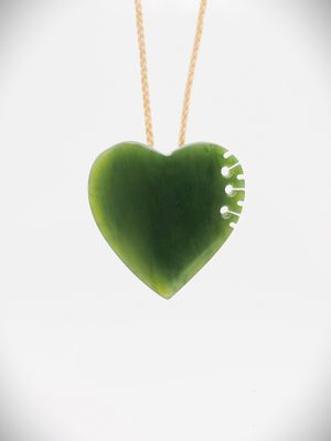 Moko Pounamu Heart Genuine NZ Kahurangi Greenstone - Awatoitoi