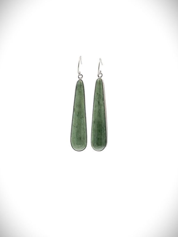 Moko Pounamu NZ Kokopu Greenstone and Sterling Silver Earrings - Maratoto
