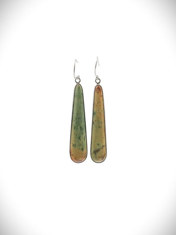 Moko Pounamu NZ Raukaraka Greenstone & Sterling Silver Earrings - Tahuna