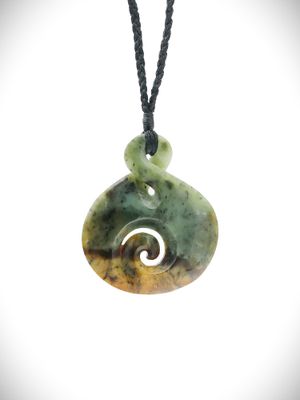 Moko Pounamu Single Pikorua Koru NZ Genuine Inanga Flower Greenstone - Waitakaruru Moko Pounamu Single Pikorua Koru NZ Genuine Inanga Flower Greenstone - Waitakaruru