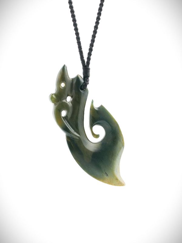 Moko Pounamu Manaia NZ Genuine Kawakawa Flower Greenstone - Waitakaruru