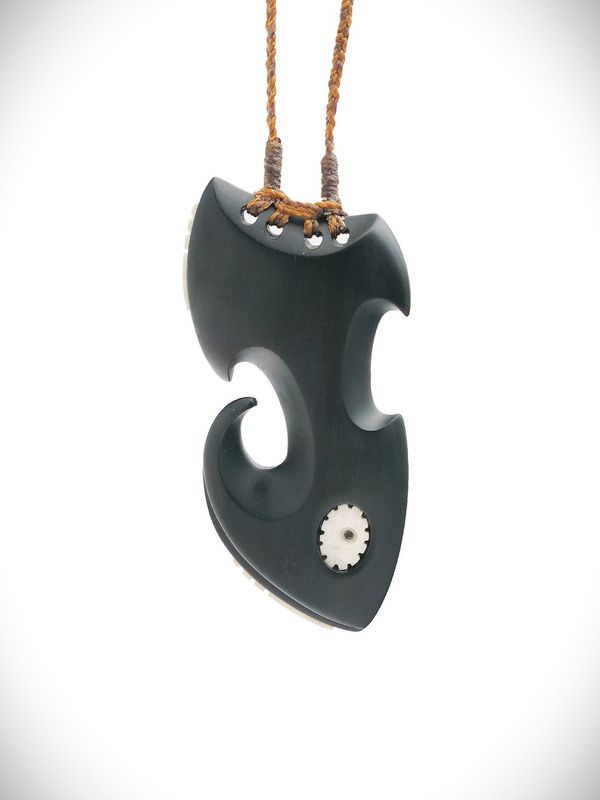 Moko Pounamu Manaia NZ Genuine Pakohe (Argillite) Whale Bone - Purangi