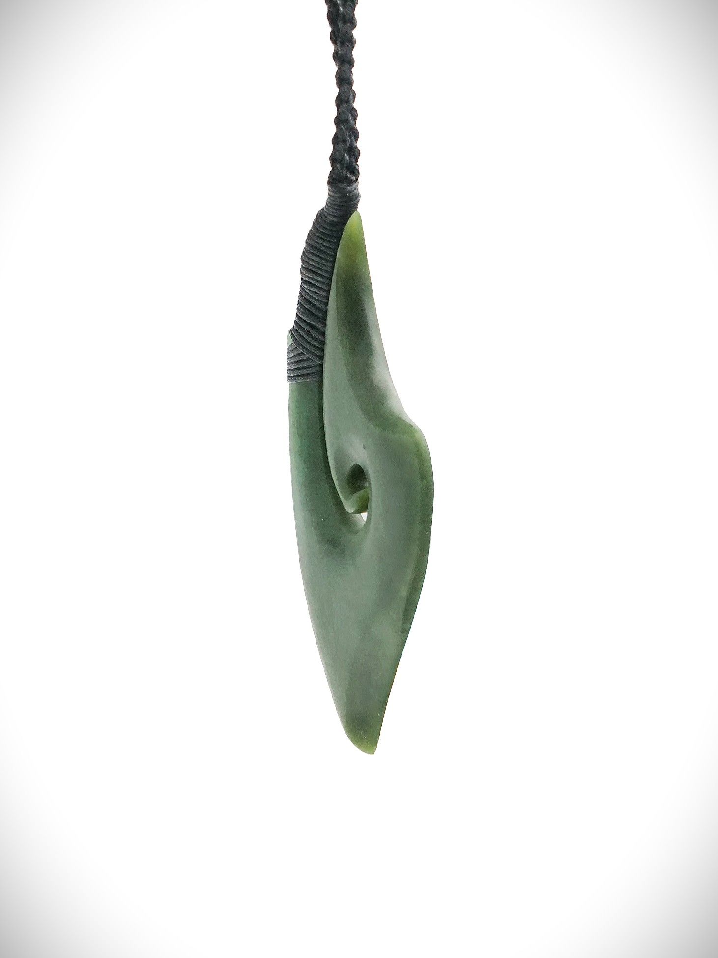 Moko Pounamu Hei Matau (Hook) NZ Genuine Kawakawa Greenstone - Kaimarama