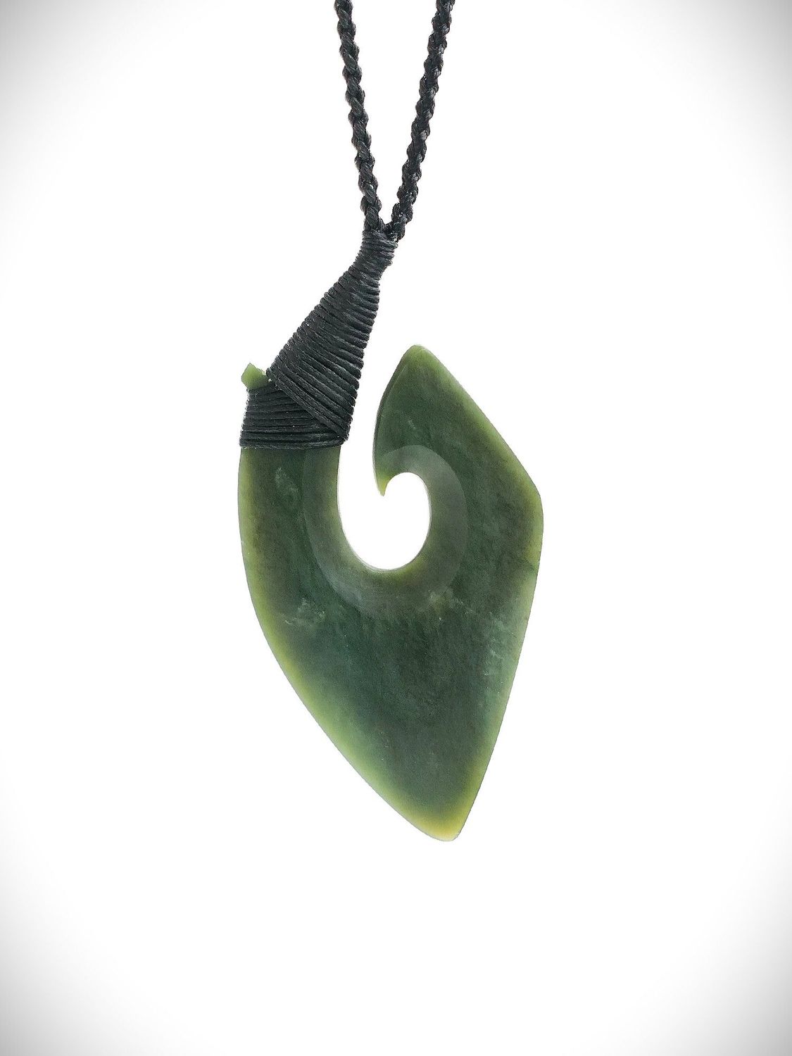 Moko Pounamu Hei Matau (Hook) NZ Genuine Kawakawa Greenstone - Whitianga