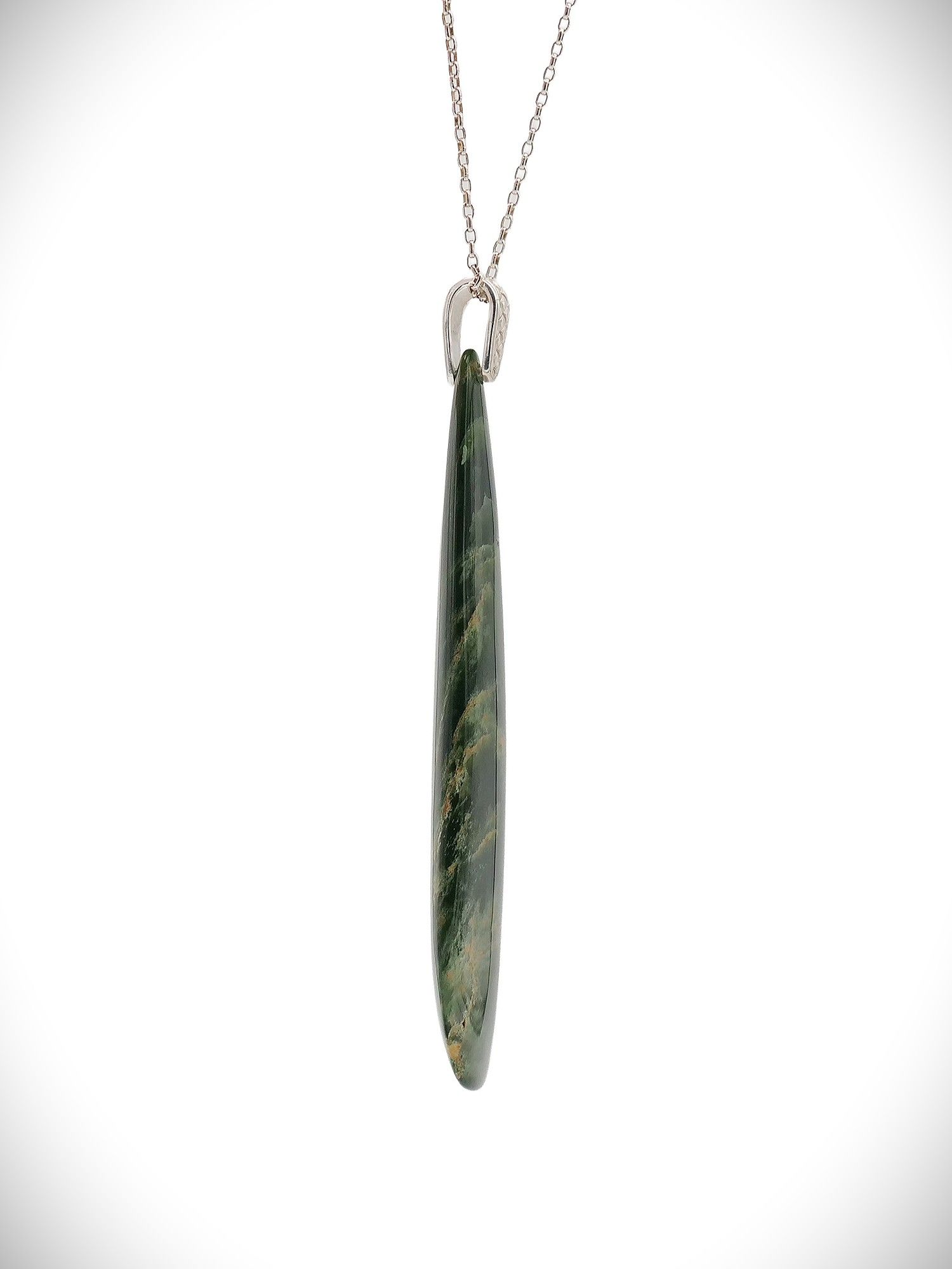 Moko Pounamu Roimata (Drop) NZ Genuine Marsden Flower Pounamu & Sterling Silver - Karamu