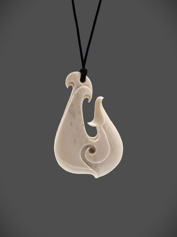 Moko Pounamu Hei Matau (Hook) Bone Carving - Atapo