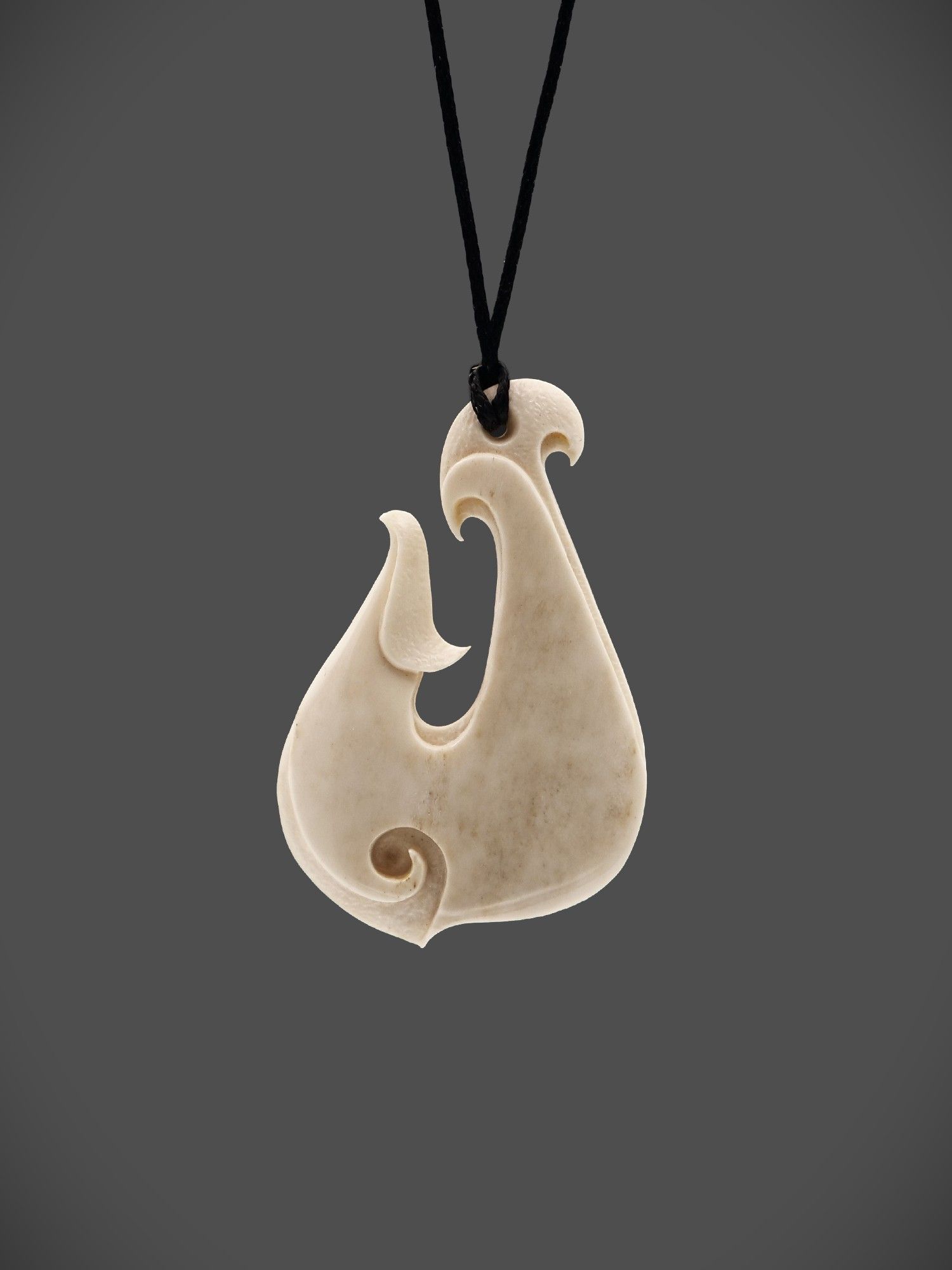 Moko Pounamu Hei Matau (Hook) Bone Carving - Atapo