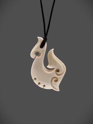 Moko Pounamu Hei Matau (Hook) Bone Carving - Tarahaka Moko Pounamu Hei Matau (Hook) Bone Carving - Tarahaka