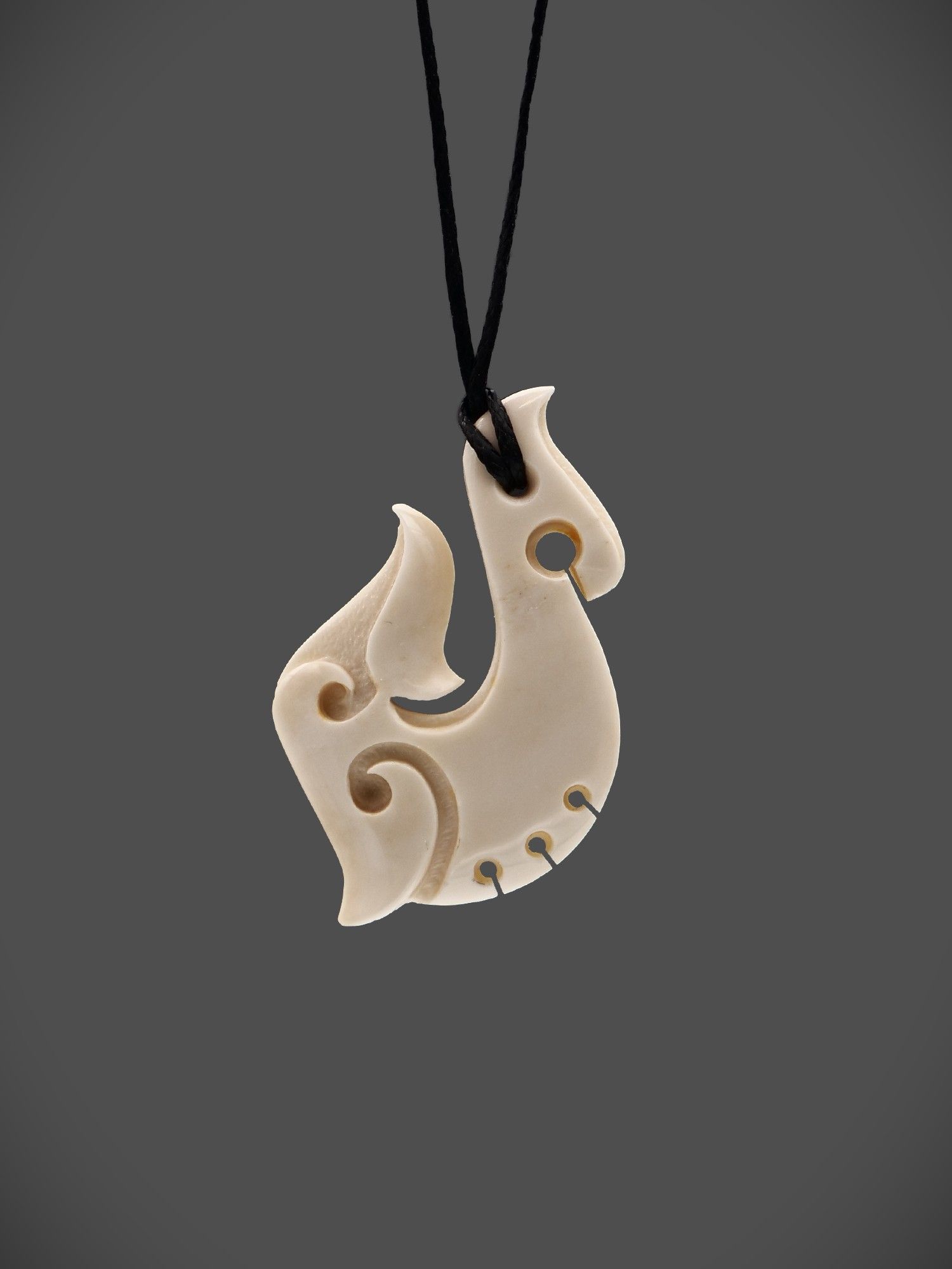 Moko Pounamu Hei Matau (Hook) Bone Carving - Tarahaka