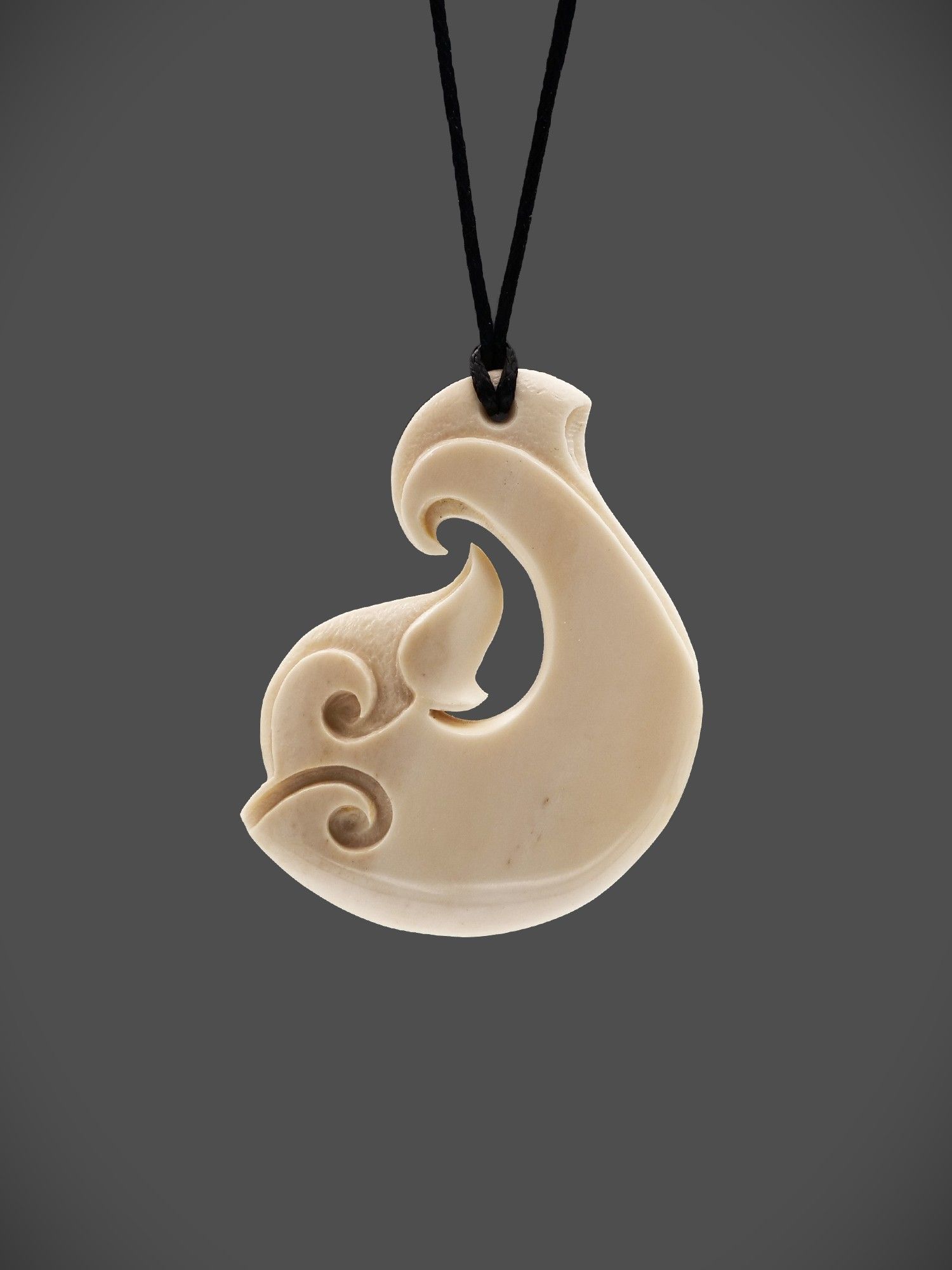 Moko Pounamu Hei Matau (Hook) Bone Carving - Kikiwa