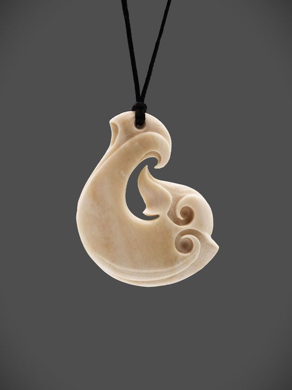 Moko Pounamu Hei Matau (Hook) Bone Carving - Kikiwa