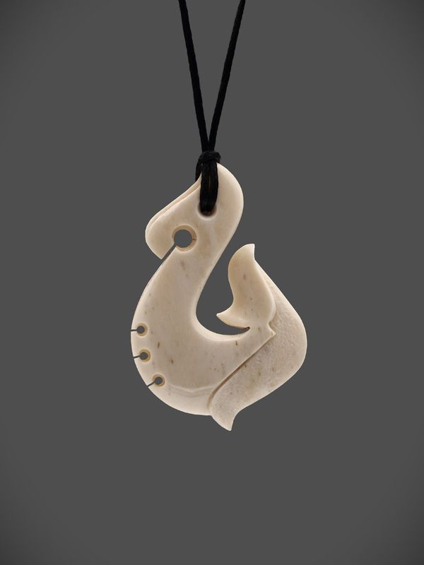 Moko Pounamu Hei Matau (Hook) Bone Carving - Karamea