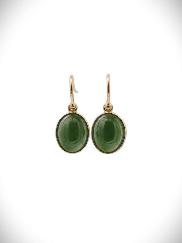 Moko Pounamu NZ Kawakawa Greenstone & 9ct Gold Earrings - Karaka