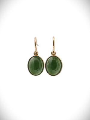 Moko Pounamu NZ Kawakawa Greenstone & 9ct Gold Earrings - Karaka