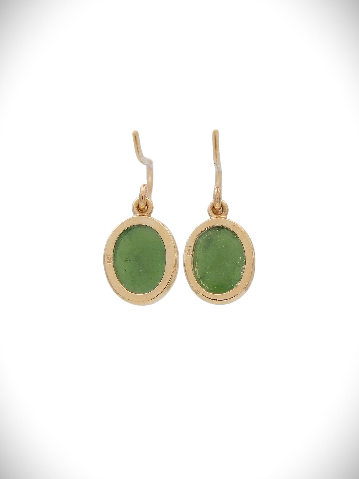 Moko Pounamu NZ Kawakawa Greenstone & 9ct Gold Earrings - Karaka