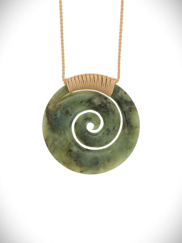 Moko Pounamu Koru NZ Genuine Inanga Flower Greenstone - Hokio Moko Pounamu Koru NZ Genuine Inanga Flower Greenstone - Hokio