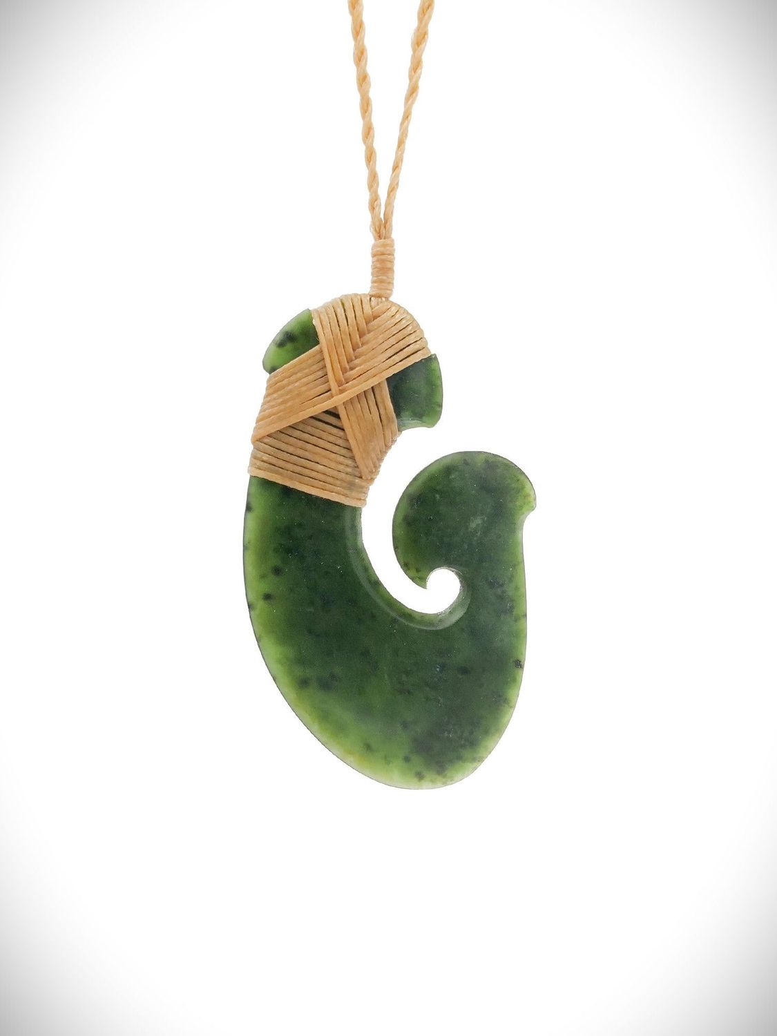 Moko Pounamu Hei Matau (Hook) NZ Genuine Kawakawa Greenstone - Kuku