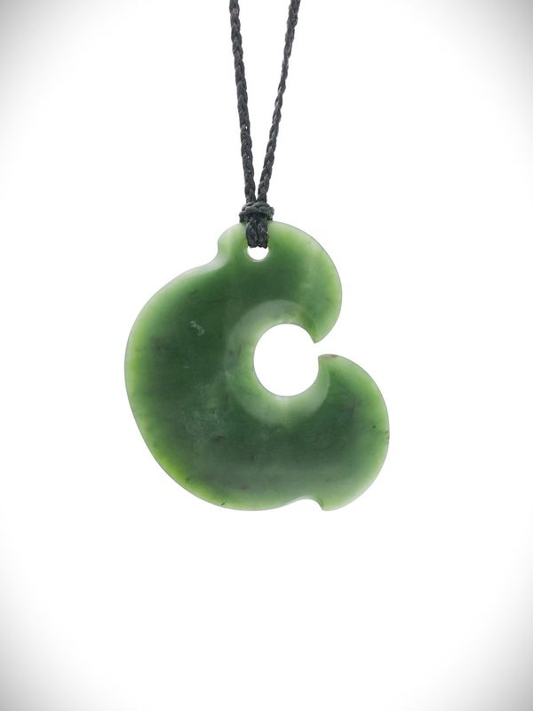 Moko Pounamu Hei Matau (Hook) NZ Genuine Kawakawa Greenstone - Ohau