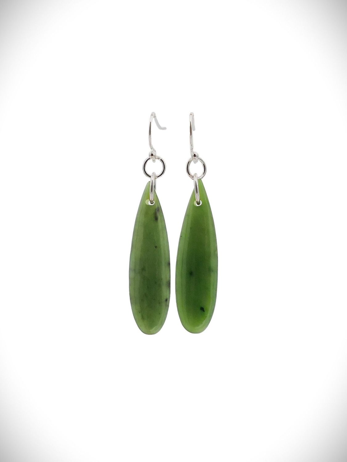 Moko Pounamu NZ Genuine Kawakawa Greenstone and Sterling Silver Roimata (Teardrop) Earrings - TDE3