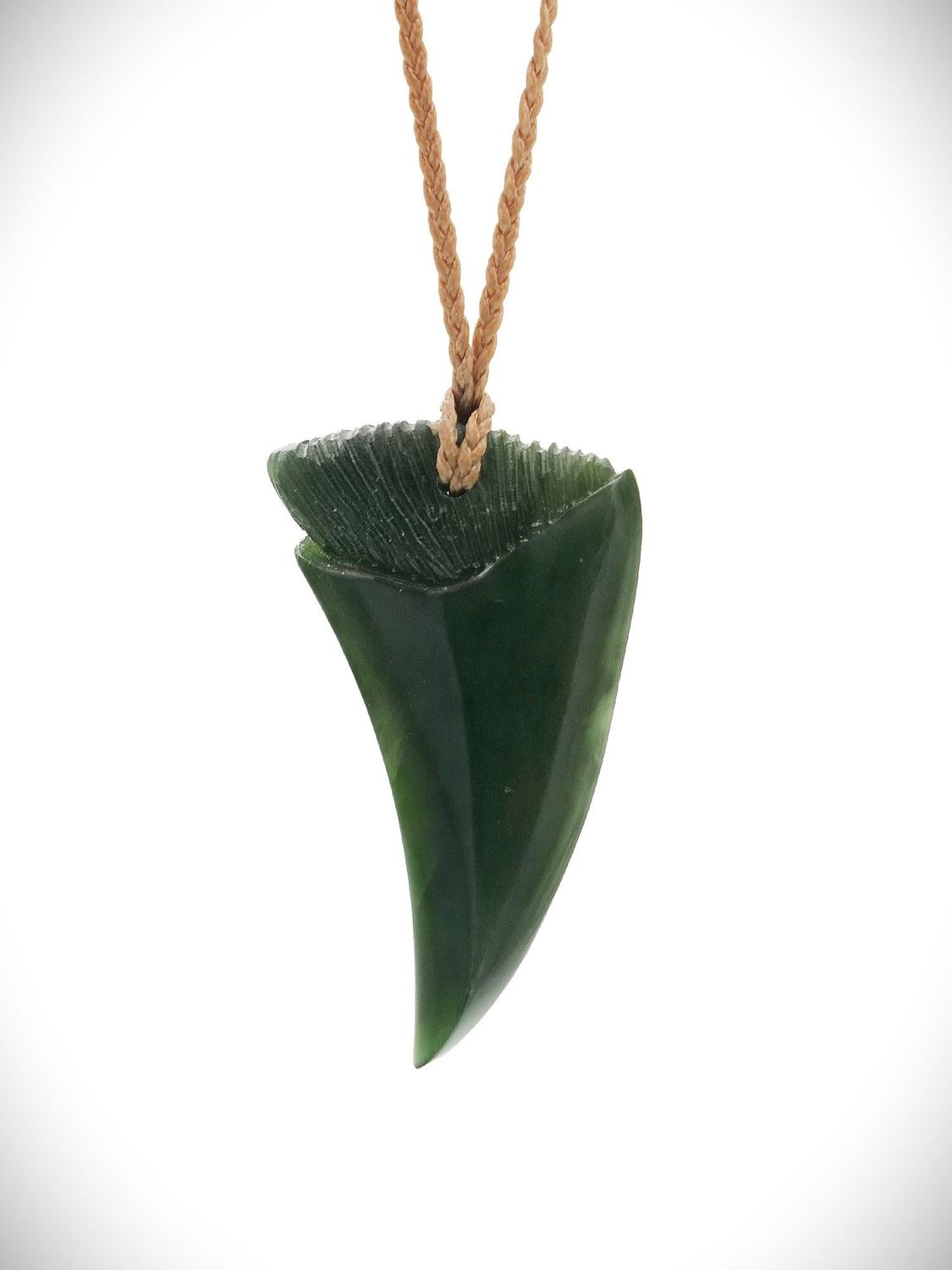 Moko Pounamu Mako Mau (Shark Tooth) Genuine NZ Kawakawa Pounamu Greenstone - Te Haruhi