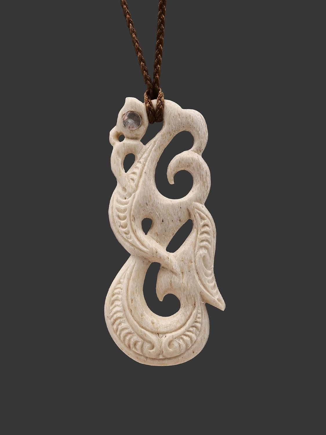 Moko Pounamu Manaia Genuine Whale Bone Carving - Te Umutaoroa