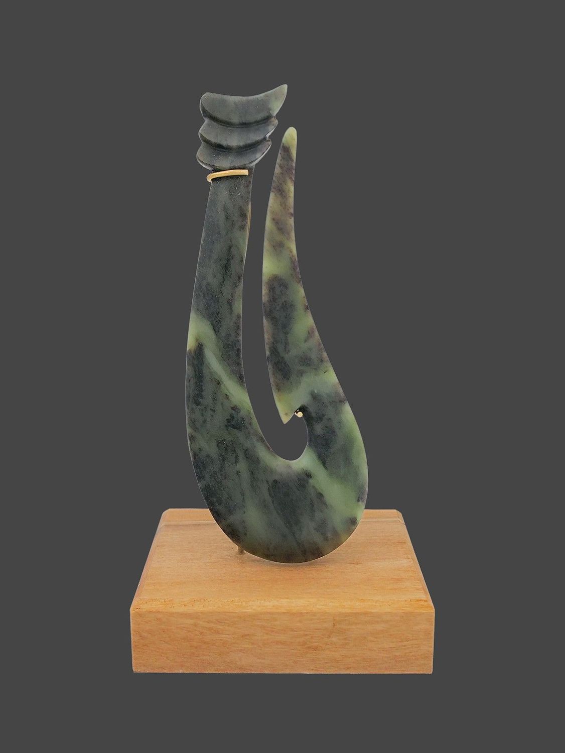 Moko Pounamu Matau Sculpture Genuine NZ Hapopo Pounamu - Waiotira